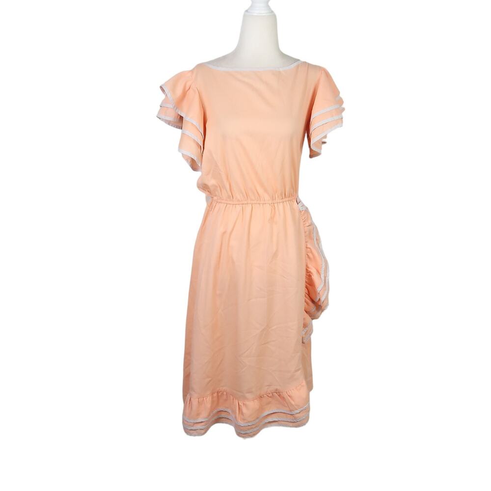 Vintage 60s peach orange sailor frilly midi dress S